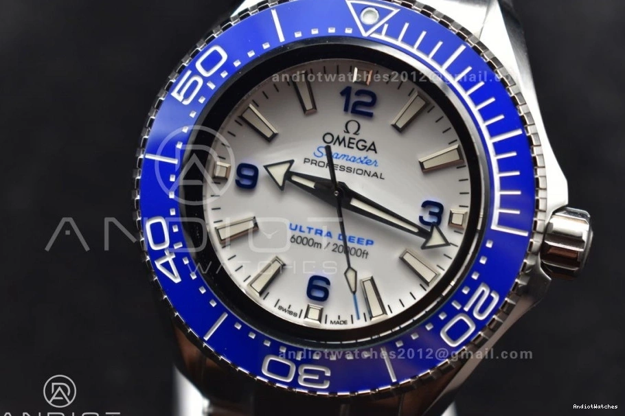 on Ceramic 1077 A SS Dial TF Ultra Deep Bezel NewStyle 6000M Best Blue SS 1:1 Edition White Bracelet Seamaster 0802